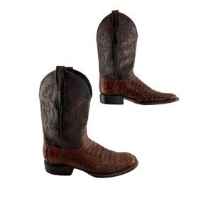 Men's Lucchese Reid Brown Caiman Square Toe Western Cowboy Boots Size 10.5 D